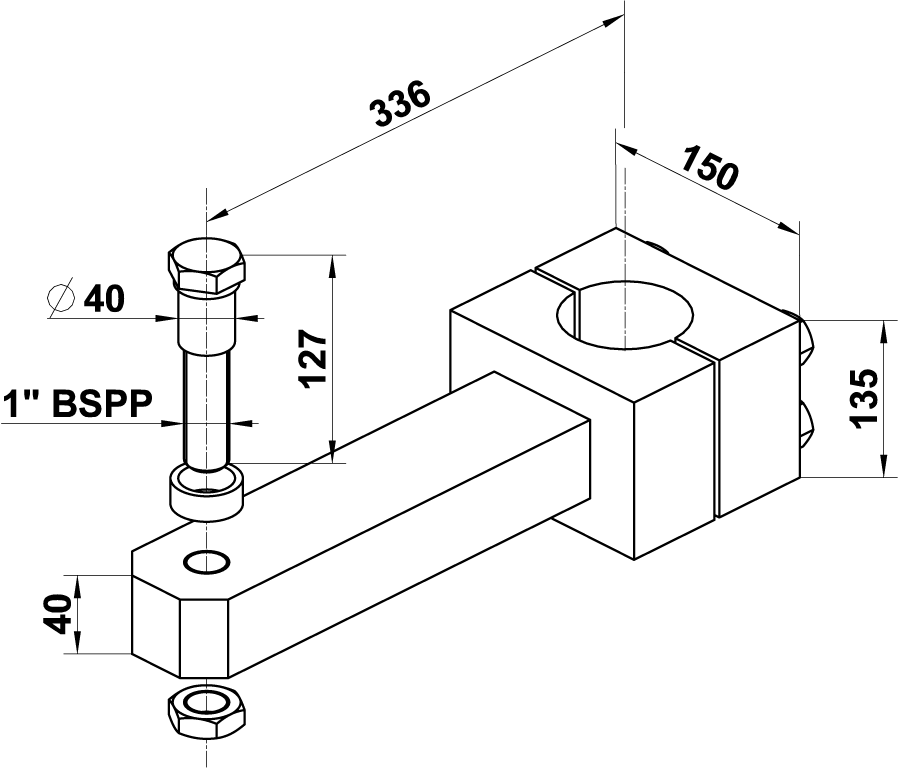 2203305 1552-1916 kgm Equipped Tiller Arm Dimensions Drawing