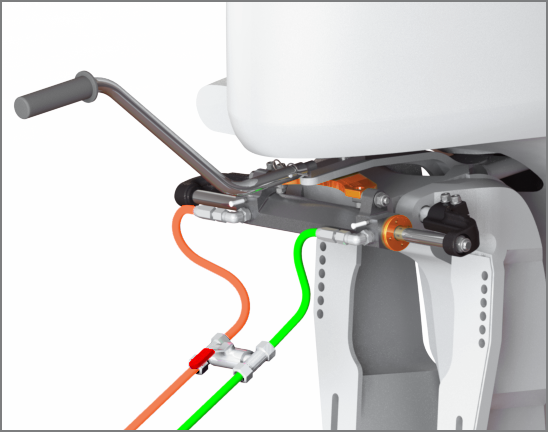 Tiller system on motor lever equipped - Principle